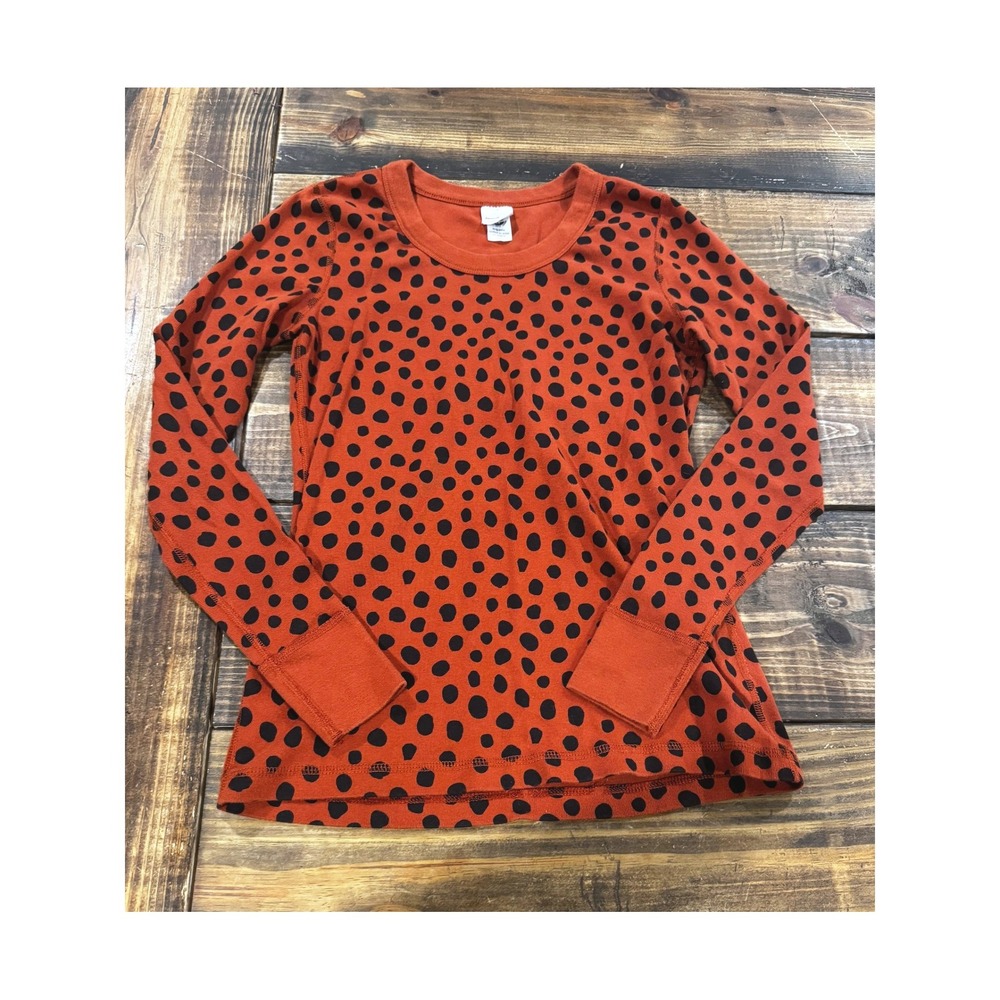 Hanna Andersson Pajama Top Orange Black Polka Dot Organic Cotton FWH22 Small